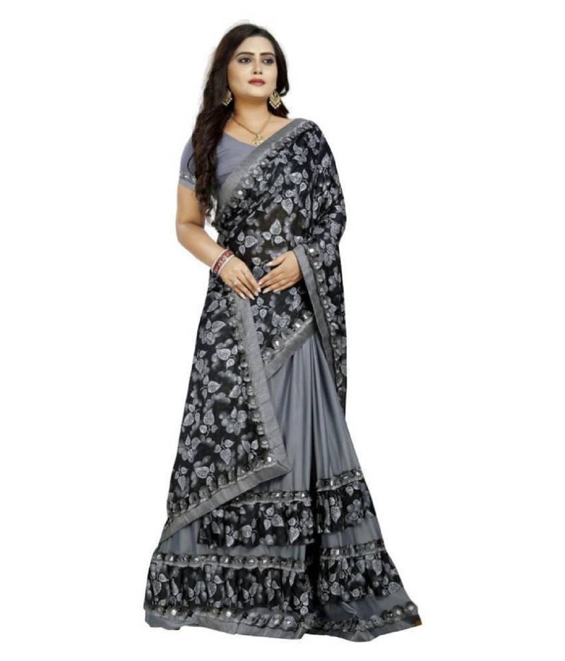 Grey Lycra Saree Floral Print Saree For Women